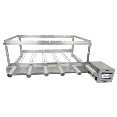 Imagem de Kit Inox Elétrico Giratório Direito Churrasqueira Gira 6 Espetos Bi Vo