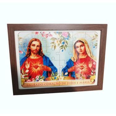 Imagem de Quadro Quebra-cabeça MDF 35 peças Coração de Jesus e Maria - Coleção T