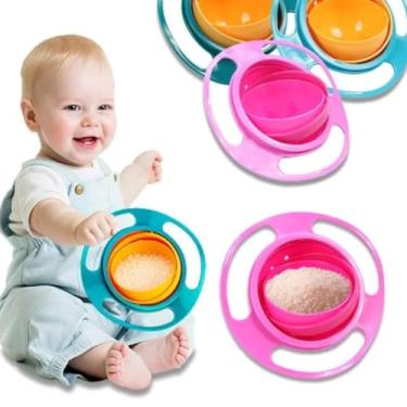 Imagem de Prato Giratório Infantil 360° - Bebê Não Derruba Comida - Prato Mágico Infantil - Prato Infantil - Presente Chá de Bebê - Tampa Anti-Derramamento, Rosa e Azul