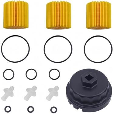 Imagem de 04152-yzza1 Filtro de óleo para Toyota Tacoma, Camry, RAV4, Highlander, Sienna, Tundra. Kit de troca de óleo com chave de filtro de óleo e filtros de óleo genuínos