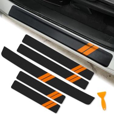 Imagem de REMOCH Protetor de Soleira de Porta para Dodge Charger Challenger Durango Acessórios Protetor de Soleira de Entrada de Porta com Raspador de Plástico Adesivos de Soleira de Couro d (5 Peças, Laranja)