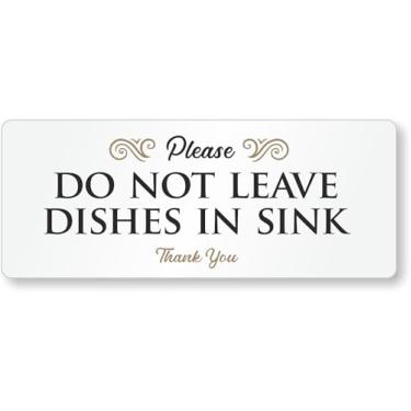 Imagem de SmartSign Placa Please Do Not Leave Dishes In Sink para Airbnb - 5 cm x 12,7 cm, acrílico, fitas adesivas de espuma, preto/dourado/branco