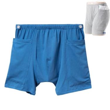 Imagem de WEEOATAR Shorts para cuidados com incontinência, calça de fístula, roupa íntima com cateter, bolsa de urina com bolsos duplos para nefrostomia, foley, cateteres suprapúbicos e biliares (azul