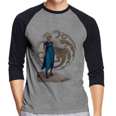 Imagem de Camiseta Raglan Daenerys Targaryen Art Manga 3/4 - Foca na Moda, Cinza