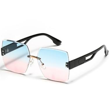 Imagem de HPIRME Óculos de sol retrô quadrados grandes, armação masculina, sem aro, azul e rosa, tamanho único