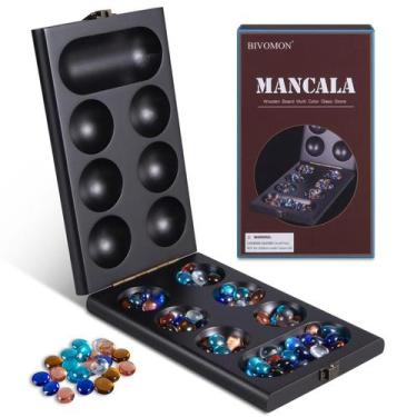 Imagem de Conjunto de jogos de tabuleiro Mancala BIVOMON de madeira com pedras d