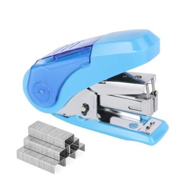 Imagem de Mini grampeador Eagle Reduced Effort, capacidade máxima de 20 folhas, com 1000 grampos, 50% menos esforço, remoção de grampos e armazenamento de grampos integrados, Azul