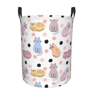 Imagem de Cesto de lavanderia para gatos fofos, cestos de lavanderia divertidos, organizador de brinquedos, cesto de bebê, dobrável, com alças, impermeável, tecido Oxford, armazenamento de 49,8 cm x 39,9 cm