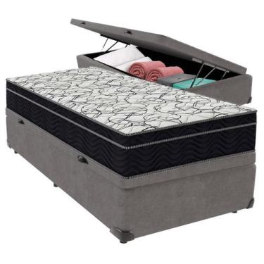 Imagem de Cama Box Baú Solteiro Cinza + Colchão Airtech D45 D45 Ortobom