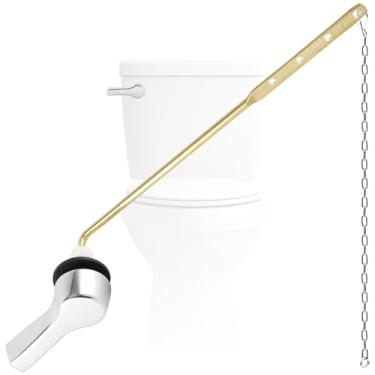 Imagem de Alavanca universal de viagem de vaso sanitário alça de montagem frontal com 1 peça de correntes de aço inoxidável, kit de substituição de alça de vaso sanitário, acabamento cromado..