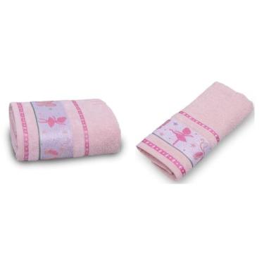 Imagem de Kit 1 Toalha de Banho + 2 Lavabos Infantil Soft Kids Appel, Bailarina 