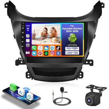 Imagem de 【8 núcleos 6 + 128 GB】 Fuluku para Hyundai Elantra 2014 2015 2016 Android Car Stereo 9 polegadas tela sensível ao toque com carplay sem fio Android Auto, kit de painel de rádio GPS WiFi, Bluetooth SWC