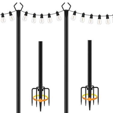 Imagem de talkhigh Pacote Com 2 Postes De Luz De Corda De Metal Resistentes De 10 Pés, Suporte Ajustável Para Iluminação Externa Para Pátio, Quintal, Jardim, Festa E Casamento, À Prova De Ferrugem E Resisten