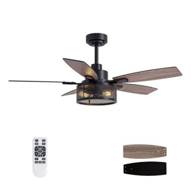 Imagem de LuminFan Ventiladores De Teto De 46 Polegadas Com Luzes E Controle Remoto, Ventilador De Teto Estilo Fazenda Para Quarto, Sala De Estar E Pátio, Ventilador De Teto Com Gaiola Preta Para Ambientes In