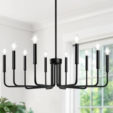 Imagem de Lynnoland Lustre Preto De 10 Lâmpadas, Lustre De Fazenda Para Sala De Jantar, Luminárias Suspensas, Lustre Pendente De Vela Vintage Para Quarto, Hall De Entrada E Sala De Estar