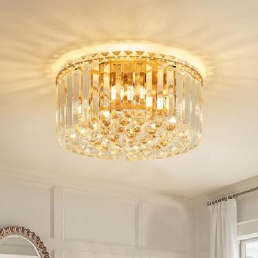 Imagem de Faibra Luminária De Teto Embutida Em Formato De Gota De Chuva De Cristal K9 Dourado De 12,6", Lustre Moderno, Luminária Redonda De Luxo Para Sala De Jantar, Quarto, Corredor, Ilha De Cozinha E Sala
