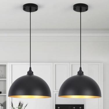 Imagem de JLBTQ Pacote Com 2 Luminárias Pendentes, Estilo Fazenda, Pretas, Para Ilha De Cozinha, 11,81 Polegadas, Luminárias Suspensas Industriais De Teto Moderno Para Sala De Jantar, Sala De Estar, Quarto,