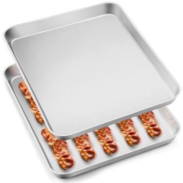 Imagem de Assadeira Leonyo com 2 unidades, 40,6 cm x 30,5 cm, folhas de biscoito de aço inoxidável para assar, torradeira de metal profundo de 2,5 cm para forno, pode ser lavada na lava-louças