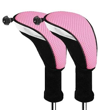 Imagem de Capa de cabeça de golfe Amy Sport para motoristas de madeira de tricô Fairway Hybrid Pom Pom Head Cover bandeira dos EUA Eagle, azul rosa preto lavável macia tricô capa de cabeça 1 3 4 5 para homens mulheres crianças vendidas separadamente, HOT PINK, #3 Fairway