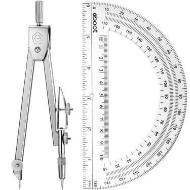 Imagem de Zonon Transferidor de estudante e conjunto de bússola, conjunto de matemática de geometria estudantil, bússola para geometria e transferidor de 180 graus de 15 cm para desenho, medição, escritório