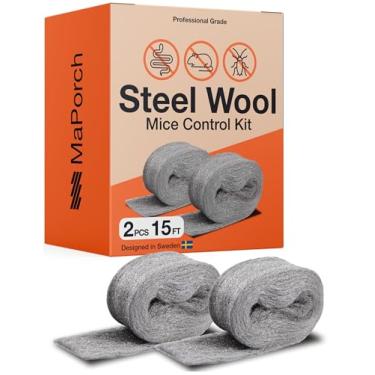 Imagem de Pacote com 2 lã de aço, tecido de preenchimento com controle de 8,2 cm x 2,5 m, bloqueador de lacunas, lã de latão para proteger animais irritantes longe de furos, canalização, rachaduras na parede, aberturas no jardim, casa, garagem