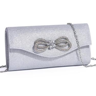 Imagem de Bolsa de noite DETARA Shiny Crystal Bow Clutch Purse Silver