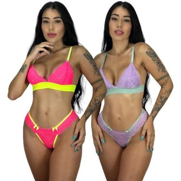 Imagem de Kit 2 Conjunto Lingerie Sutiã Sem Bojo Elástico Sustentação Calcinha R