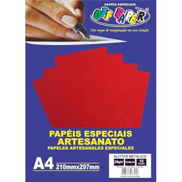 Imagem de Papel Glitter Metálico Off Paper A4 250 g/m² – Cor Vermelho – Pacote com 10 Folhas – Brilho Premium para Artesanato e Convites