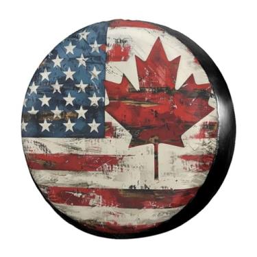Imagem de Delerain Capa de pneu sobressalente bandeira canadense capas de roda à prova d'água à prova de poeira UV sol universal apto para trailer RV SUV caminhão e muitos veículos (17 polegadas para diâmetro