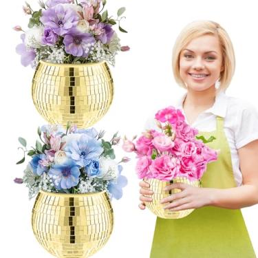 Imagem de Esamploe 2 vasos de bola de discoteca, plantador de bola de discoteca espelhada, castiçais de bola de discoteca, vasos decorativos perfeitos para sala de estar, quarto, mesa, festa de casamento