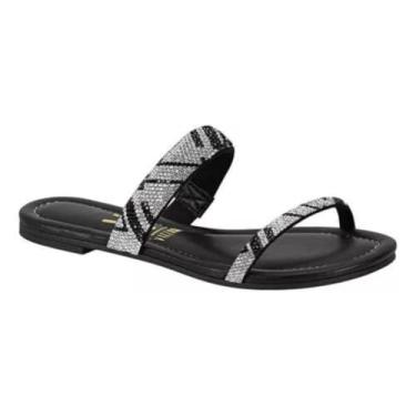 Imagem de Sandália Rasteira Feminina Vizzano – Strass, Entrada Livre, Confortável e Leve- Preta - 36