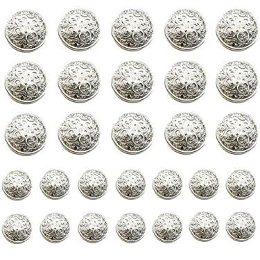 Imagem de Samlee Conjunto De 30 Botões Blazer Metal Antigo Vintage, 2 Tamanhos 18 Mm / 0,7 Pol., 25 E 1 Costura Premium Com Formato Redondo Para Artesanato, Decoração, Camisa Terno Faça Você Mesmo (Prata)