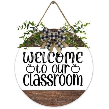 Imagem de Fenarenes Placa De Porta Da Frente "Bem-Vindo À Nossa Sala Aula" - Guirlandas Engraçadas Penduradas, Decoração Madeira, Redonda, Rústica, Varanda Fazenda, 30,5 X Cm