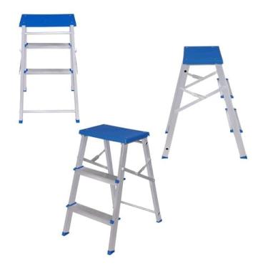 Imagem de Mor - Escada Banqueta 3 Degraus em Alumínio, Leve (1,8 kg), Dobrável, Antiderrapante, Capacidade 120 kg, Para Casa, Cozinha, Escritório e Empresa.
