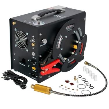 Imagem de TUXING 4500Psi Pcp Air Compressor Water-Oil Filter,Auto Stop,Oil/Water Free,Unique Vertical Wire Spool Portable Design,Powered by Car 12V DC or Home 220V AC for Paintball/Scuba Tank