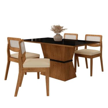 Imagem de Mesa 1,36 Riva 4 Cadeiras Sextavada Freijó/preto/corino Bege - M.a