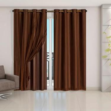 Imagem de Cortina Veda Luz Blackout Blecaute PVC Com Tecido Voil Para Janela E Porta(Marrom,200x140)