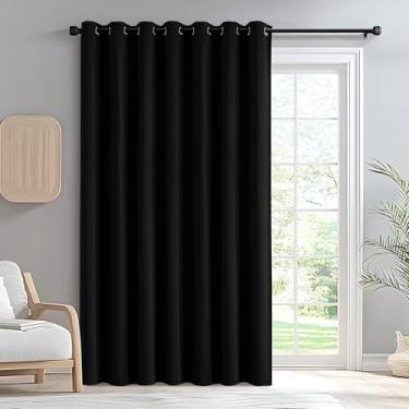 Imagem de IGEMAEVE Cortinas pretas blackout para portas deslizantes de 246 cm de comprimento, cortinas divisórias de quarto extralargas, cortina isolada térmica com ilhós para janela de porta de pátio (L 150 x