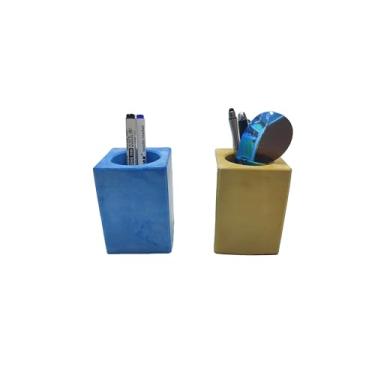 Imagem de mysangouzi Suporte de lápis para mesa, moderno, cinza, concreto, mesa, organizador de lápis, copo para escritório, conjunto com 2