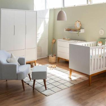 Imagem de Kit Quarto Theo com Pés Square Mel - Berço + Cômoda 6 Gavetas + Guarda