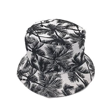 Imagem de LWBTOSEE Chapéu de pescador de topo plano de uso duplo com estampa de coqueiro, Branco, M