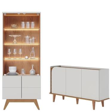 Imagem de Cristaleira Noronha Off White Matte Freijó com Aparador Buffet Jurerê 