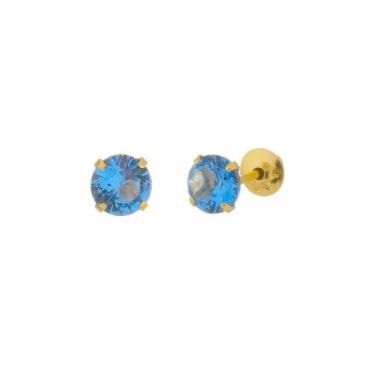 Imagem de Brinco Ouro 18k Infantil Azul Claro Cartilagem Zirconia 4mm - ZELLO JÓ