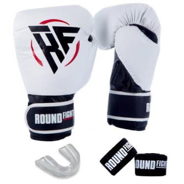 Imagem de Kit Boxe Treino Kickboxing Luva Bandagem Bucal Round Fight, Branco, 14