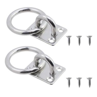 Imagem de KUMGROT 2 peças de 0,31"/8 mm, ferragem marítima, aço inoxidável 304, suporte de olho quadrado resistente com parafusos, kit de gancho montado na parede para rede de balanço