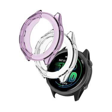 Imagem de (Pacote com 2) Capa para Garmin Forerunner 570 47 mm Premium Running Smartwatch, capa protetora para Garmin Forerunner 570, (transparente + roxo transparente)