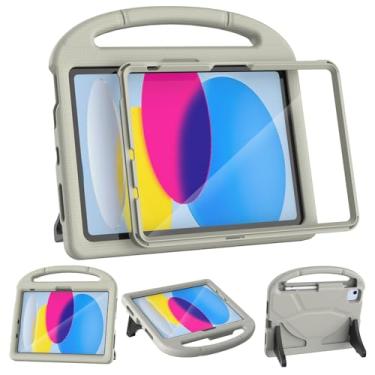 Imagem de VICVOL Capa infantil para iPad 11ª geração (A16 11 polegadas 2025) e iPad 10ª geração (11 polegadas 2022) – Capa protetora à prova de choque com protetor de tela, suporte de lápis e alça, cinza