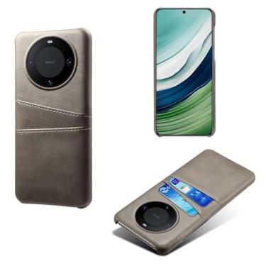 Imagem de Capas Compatível com Huawei MATE 60,Caso de couro PU-Tampa de telefone a prova de choque com 2 slots de cartão,Proteção anti-impressão digital e anti-gota-Grey