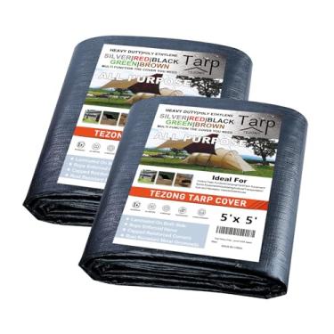 Imagem de Lona resistente à prova d'água 1,5 x 1,5 m, lona preta TEZONG 12 mil capa de lona de plástico para uso externo para chuva de emergência, móveis de pátio, madeira, telhado, acampamento, carro, piscina
