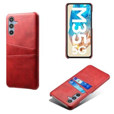Imagem de Capas Compatível com Samsung Galaxy M35 5G,Caso de couro PU-Tampa de telefone a prova de choque com 2 slots de cartão,Proteção anti-impressão digital e anti-gota-Red
